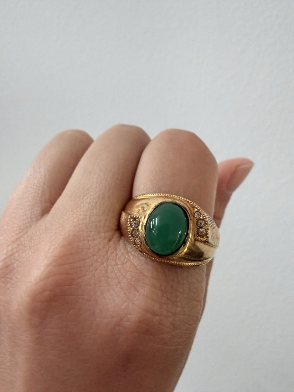 Vintage ESPO Men's 10K Gold Filled Signet Ring Set of 2 Green Cabochon Size 11.5 - Picture 16 of 16